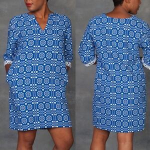 ACE & JIG Size XS Deck Dress in Cardiff Textile Blue White Geometric Pattern